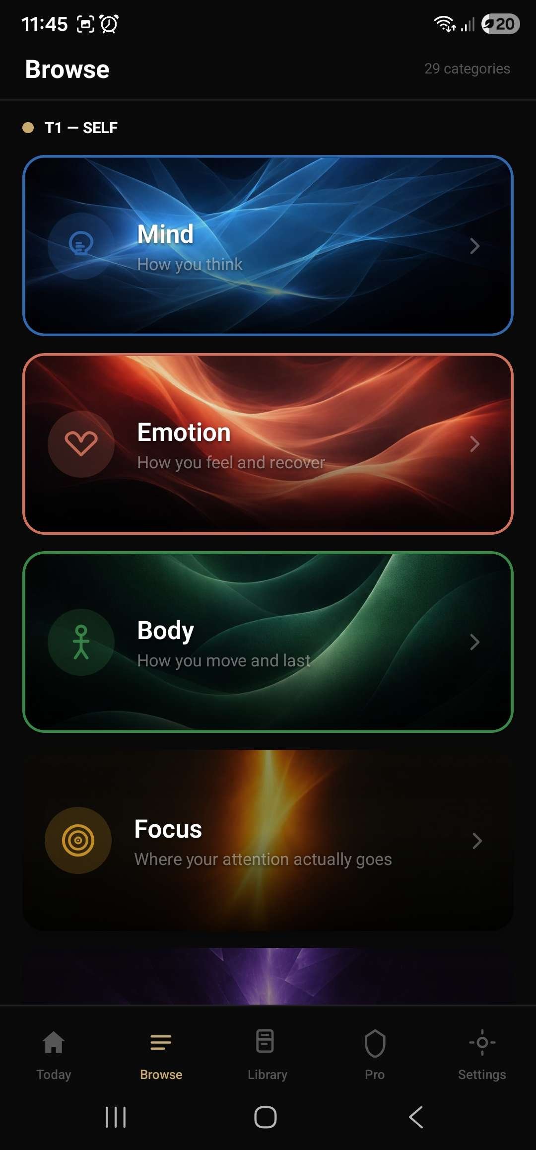 Claros Browse — 29 categories across 5 tiers